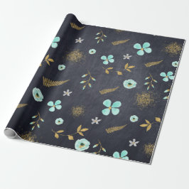Blauw en goud waterverf lente cadeaupapier
