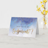 Blauw en Goud Waterverf peetouders voorstel Kaart (Gele Bloem)