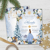 Blauw en Goud Winter Wonderland Quinceanera Kaart