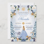 Blauw en Goud Winter Wonderland Quinceañera Kaart (Voorkant)