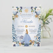 Blauw en Goud Winter Wonderland Quinceañera Kaart (Staand voorkant)
