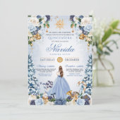Blauw en Goud Winter Wonderland Quinceanera Kaart (Staand voorkant)