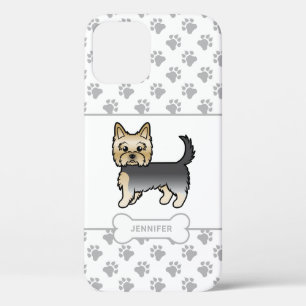 Blauw En Goud Yorkie Met Pootjes, Hondenbot & Naam Case-Mate iPhone Case