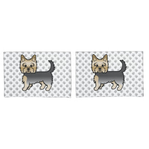 Blauw En Goud Yorkshire Terrier Cartoon Hond & Poo Kussensloop