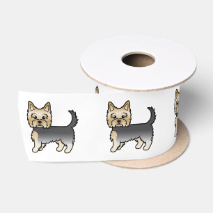 Blauw En Goud Yorkshire Terrier Cartoon Honden Satijnen Lint