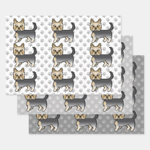 Blauw En Goud Yorkshire Terrier Hond Patroon Inpakpapier Vel