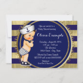 Blauw en Goud Zeeman Nautisch Baby shower Kaart (Achterkant)