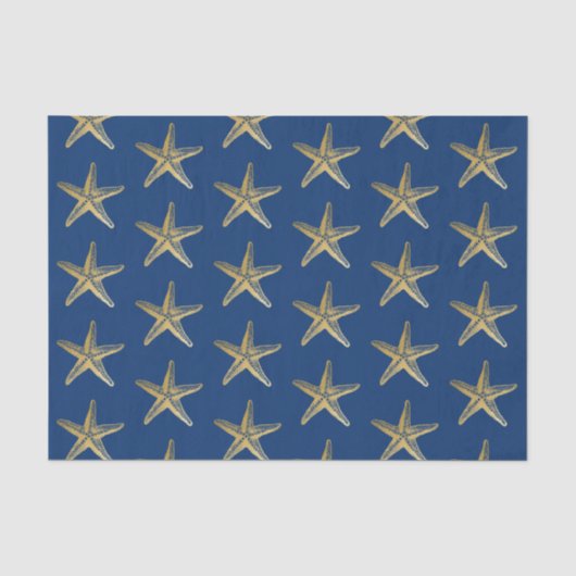 Blauw en Goud Zeester Strand Kust Tissuepapier (Voorkant)