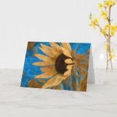 Blauw en Goud Zonnebloem Design Kaart (Gele Bloem)