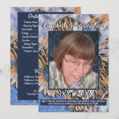 Blauw en Goud Zonnebloem Kunst | Foto | Begrafenis Programmakaart (Voorkant / Achterkant)