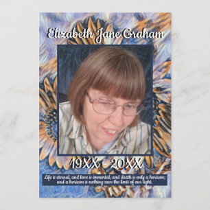 Blauw en Goud Zonnebloem Kunst   Foto   Begrafenis Programmakaart