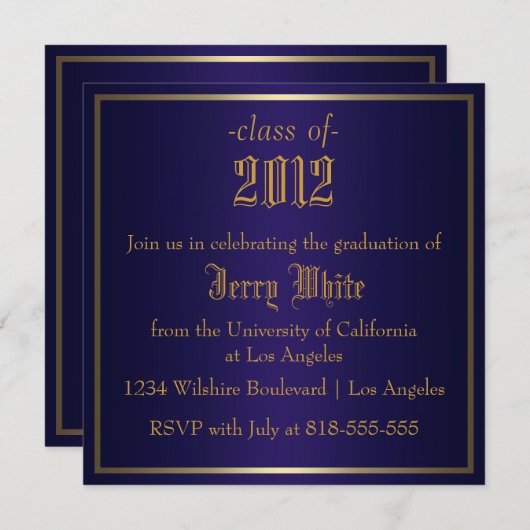 Blauw- en goudAfstuderen Kaart (Voorkant / Achterkant)