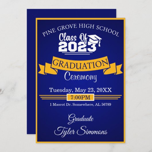 Blauw- en goudAfstuderen Kaart (Voorkant / Achterkant)