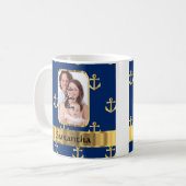 Blauw en goudanker gepatterd koffiemok (Voorkant links)