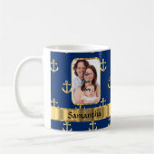 Blauw en goudanker gepatterd koffiemok (Links)