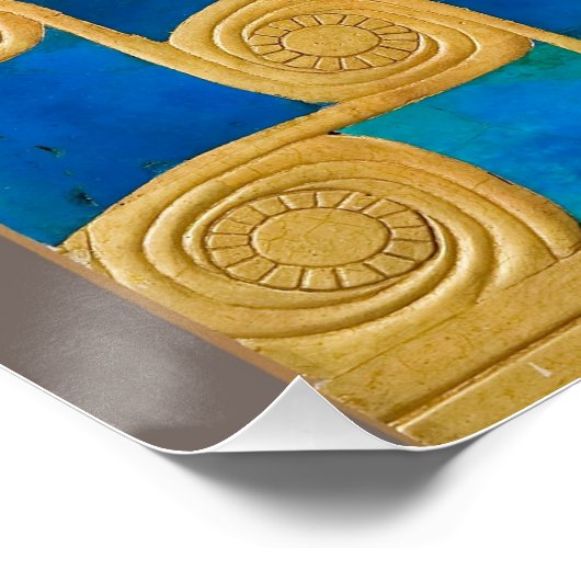 Blauw en goudAntiek Egypte Geometrisch glanzend Po Perfect Poster (Hoek)