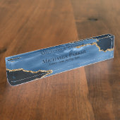 Blauw- en goudblauw-Agate Geode Elegant Profession Naambordje (Zijkant)