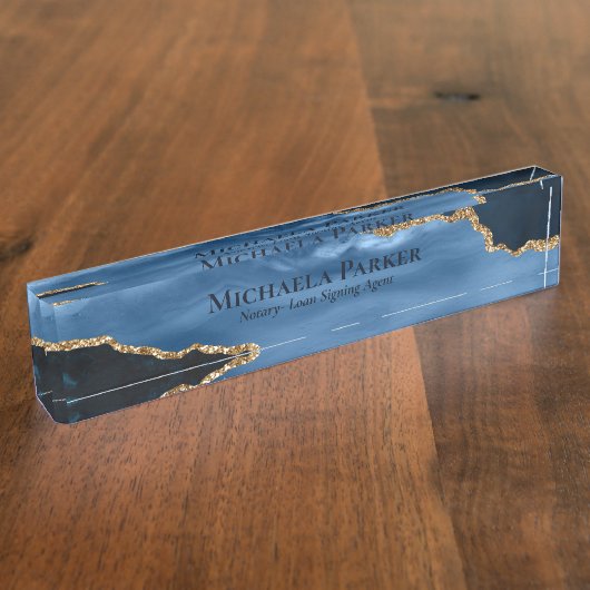 Blauw- en goudblauw-Agate Geode Elegant Profession Naambordje (Zijkant)