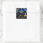 Blauw en goudblauw kerstblauw en lint vierkante sticker (Tas)