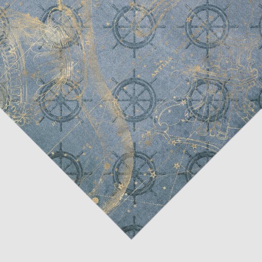 blauw en goudblauw tissuepapier (Detail)