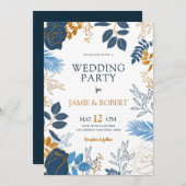 Blauw en goudbloemen lijst kaart (Voorkant / Achterkant)