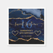Blauw en goudbruin Glitter Agate Marble Sweet 16 Servet (Voorkant)