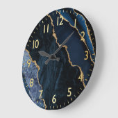 Blauw en goudbruin Glitter Marble Agate Grote Klok (Hoek)