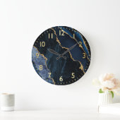 Blauw en goudbruin Glitter Marble Agate Grote Klok (Huis)