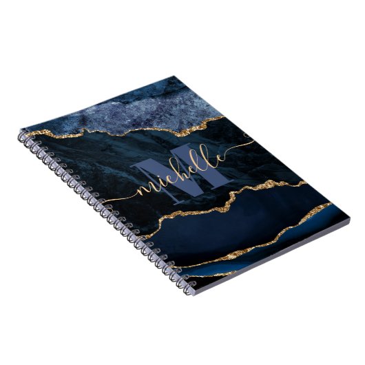 Blauw en goudbruin Glitter Marble Agate Notitieboek (Rechterzijde)