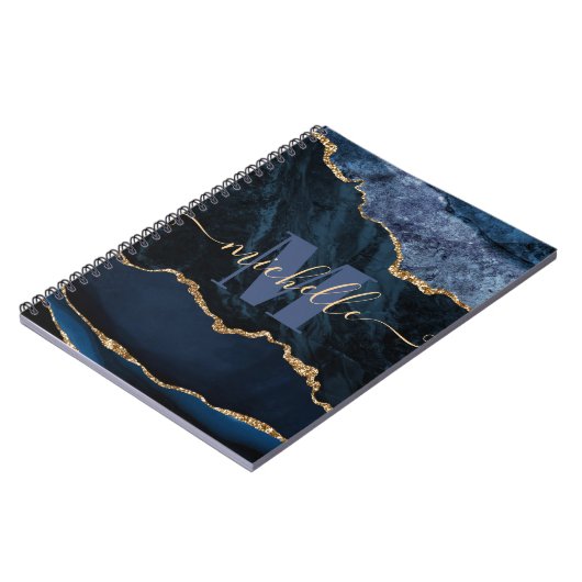 Blauw en goudbruin Glitter Marble Agate Notitieboek (Linkerzijde)