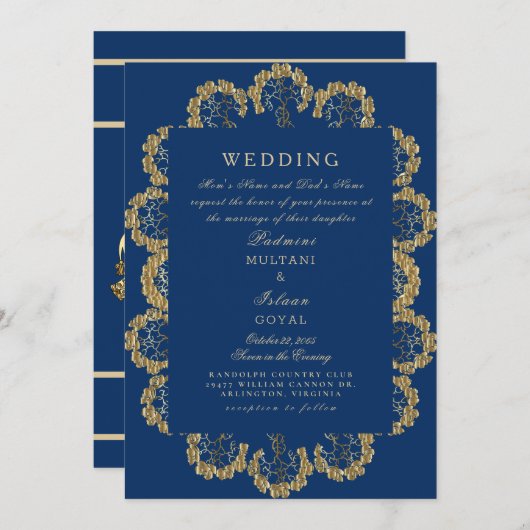 Blauw en goudbruin Indische stijl Kaart (Voorkant / Achterkant)