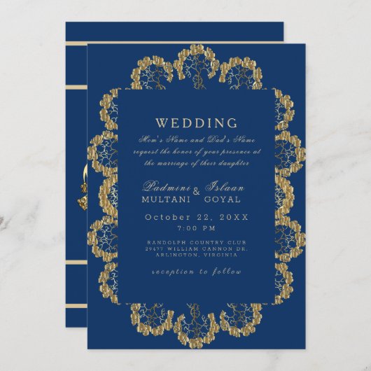 Blauw en goudbruin Indische stijl Kaart (Voorkant / Achterkant)