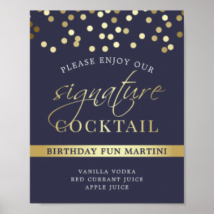 Blauw- en goudConfetti   Signature Cocktail Sign Poster