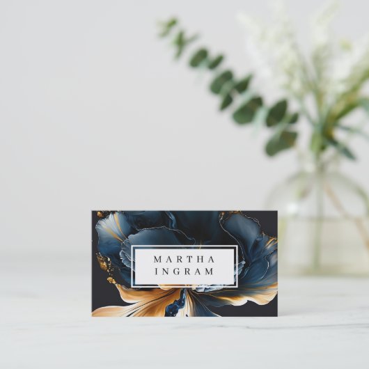 Blauw en gouden abstract ontwerp visitekaartje (Staand voorkant)