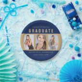 Blauw en gouden Afstuderen Foto Collage, aangepast Papieren Bordje (Feest)