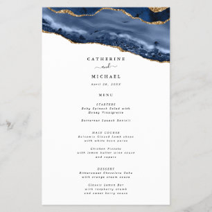 Blauw en Gouden Agaat Rand Zwaar Papier Menu