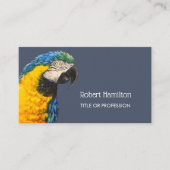 Blauw en gouden ara waterverf schilderij visitekaartje (Voorkant)