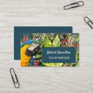 Blauw en gouden ara waterverf schilderij visitekaartje