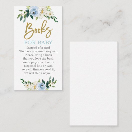 Blauw en gouden baby shower brengen een boekencel informatiekaartje (Voorkant / Achterkant)