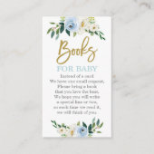 Blauw en gouden baby shower brengen een boekencel  informatiekaartje (Voorkant)
