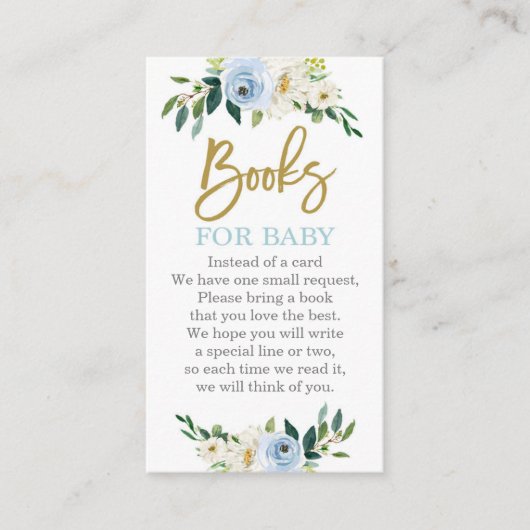 Blauw en gouden baby shower brengen een boekencel  informatiekaartje (Voorkant)