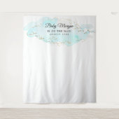 Blauw en gouden babyshower-achtergrond foto prop wandkleed (Voorkant)