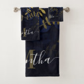 Blauw en gouden bladeren bad handdoek (Insitu)