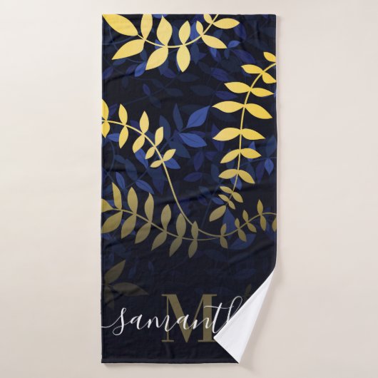 Blauw en gouden bladeren bad handdoek (Badhanddoek)