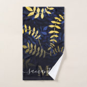 Blauw en gouden bladeren bad handdoek (Handdoek)