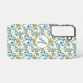 Blauw en Gouden Bladpatroon met Initialen Samsung Galaxy Hoesje (Achterkant horizontaal)