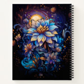 Blauw en Gouden Bloem met Naam Notitieboek (Achterkant)