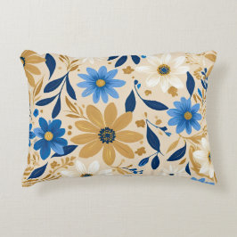 Blauw en gouden bloemen accent kussen