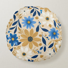 Blauw en gouden bloemen rond kussen