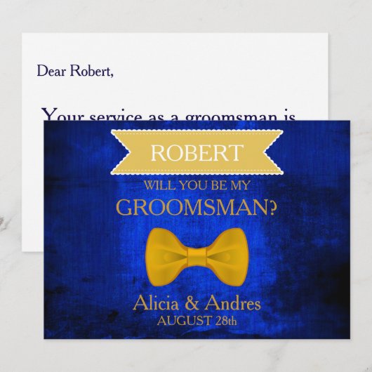 Blauw en gouden boei... word je mijn Groomsman? In Kaart (Voorkant / Achterkant)